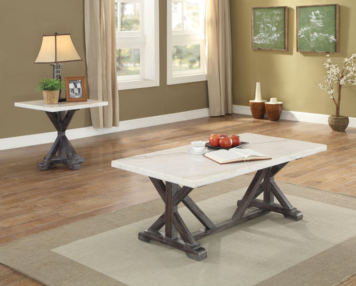 Romina White Marble & Weathered Espresso Coffee Table - Imperial Furniture (Las Vegas, NV) - Multi Location