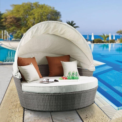 Acme Salena Patio Canopy Sofa with Ottoman in Beige Fabric & Gray Wicker 45025 - Imperial Furniture (Las Vegas, NV) - Multi Location