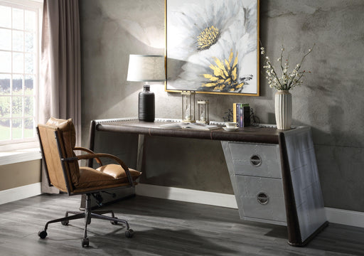 Brancaster Distress Chocolate Top Grain Leather & Aluminum Desk - Imperial Furniture (Las Vegas, NV) - Multi Location