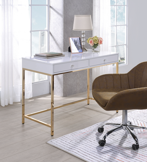 Ottey White High Gloss & Gold Desk - Imperial Furniture (Las Vegas, NV) - Multi Location