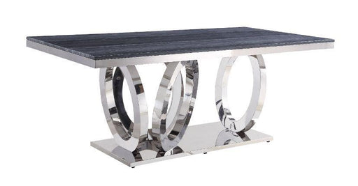 Nasir Gray Printed Faux Marble & Mirrored Silver Finish Dining Room Table - Imperial Furniture (Las Vegas, NV) - Multi Location