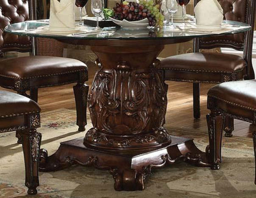 Acme Vendome Single Pedestal Dining Table with 54" Tempered Glass Top in Cherry 62010 - Imperial Furniture (Las Vegas, NV) - Multi Location