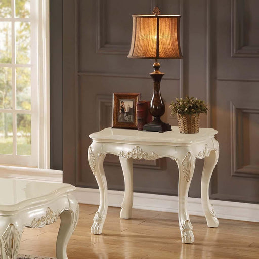 Acme Chantelle End Table with Marble Top in Pearl White 83542 - Imperial Furniture (Las Vegas, NV) - Multi Location