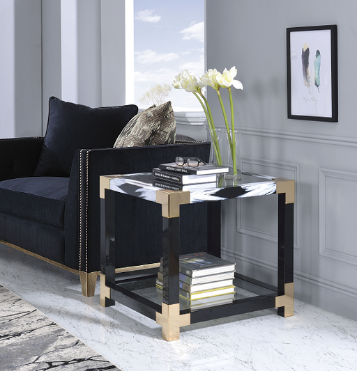 Lafty White Brushed & Clear Glass End Table - Imperial Furniture (Las Vegas, NV) - Multi Location