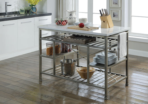 Lanzo Marble & Antique Pewter Kitchen Island (Counter) - Imperial Furniture (Las Vegas, NV) - Multi Location