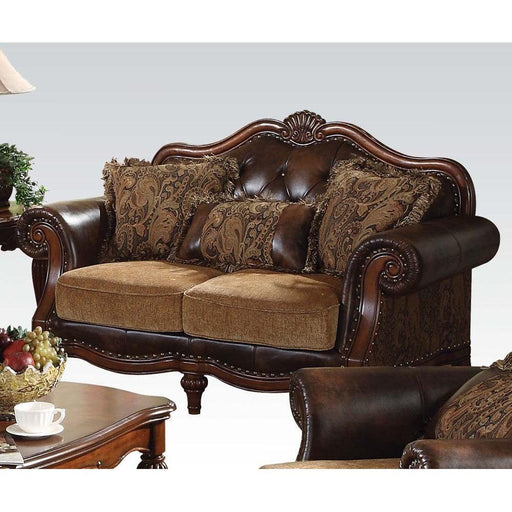 Acme Dreena Traditional Bonded Leather and Chenille Loveseat 05496 - Imperial Furniture (Las Vegas, NV) - Multi Location