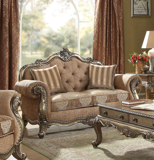 Acme Ragenardus Loveseat with 2 Pillows in Fabric & Vintage Oak 56031 - Imperial Furniture (Las Vegas, NV) - Multi Location