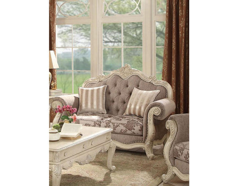 Acme Ragenardus Loveseat with 2 Pillows in Gray Fabric & Antique White 56021 - Imperial Furniture (Las Vegas, NV) - Multi Location