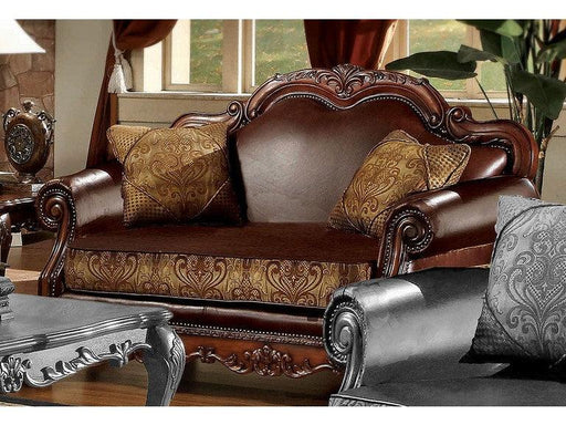Dresden Brown PU & Chenille, Cherry Oak Loveseat w/2 Pillows - Imperial Furniture (Las Vegas, NV) - Multi Location