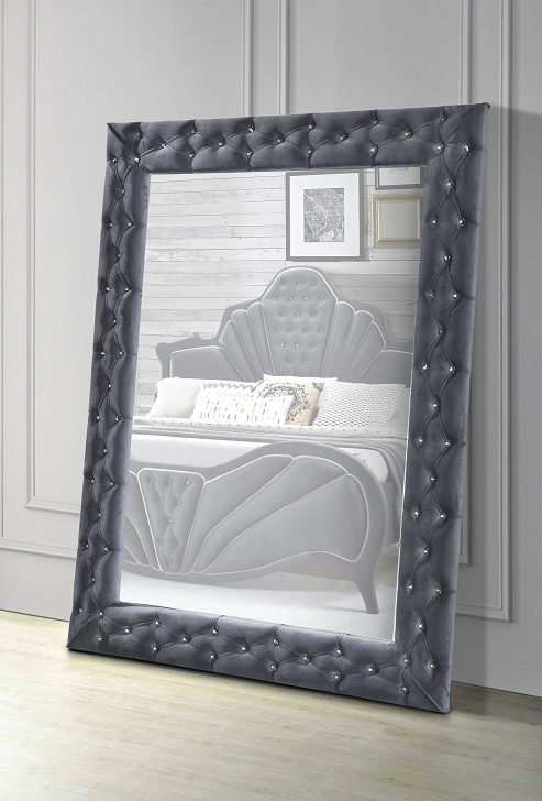 Dante Gray Velvet Accent Floor Mirror - Imperial Furniture (Las Vegas, NV) - Multi Location