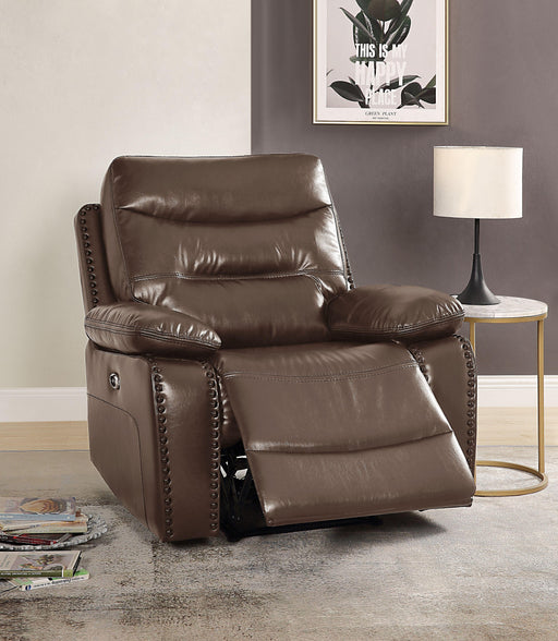 Aashi Brown Leather-Gel Match Recliner (Power Motion) - Imperial Furniture (Las Vegas, NV) - Multi Location