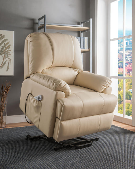 Ixora Beige PU Recliner w/Power Lift & Massage - Imperial Furniture (Las Vegas, NV) - Multi Location