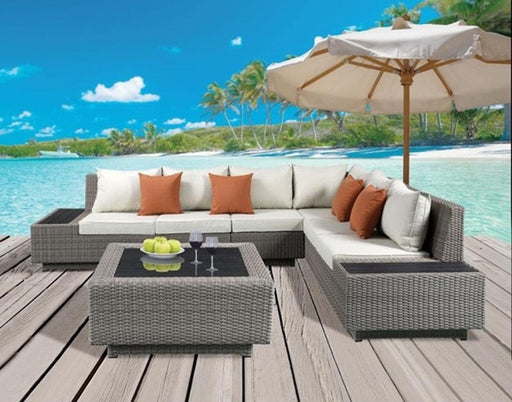 Acme Salena Patio Sectional with Cocktail Table in Beige Fabric & Gray Wicker 45020 - Imperial Furniture (Las Vegas, NV) - Multi Location