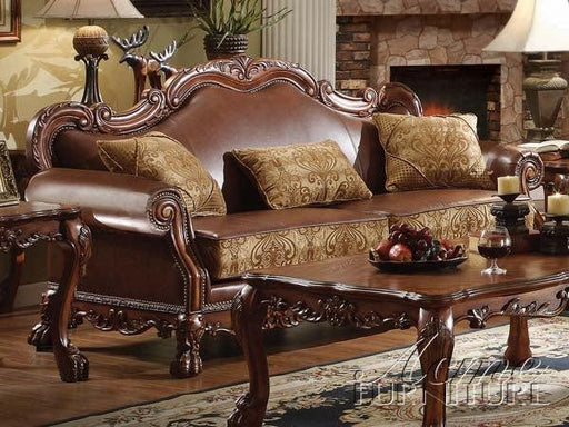 Dresden Brown PU & Chenille, Cherry Oak Sofa w/3 Pillows - Imperial Furniture (Las Vegas, NV) - Multi Location