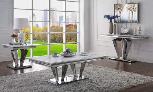 Satinka Light Gray Printed Faux Marble & Mirrored Silver Finish Table Set - Imperial Furniture (Las Vegas, NV) - Multi Location