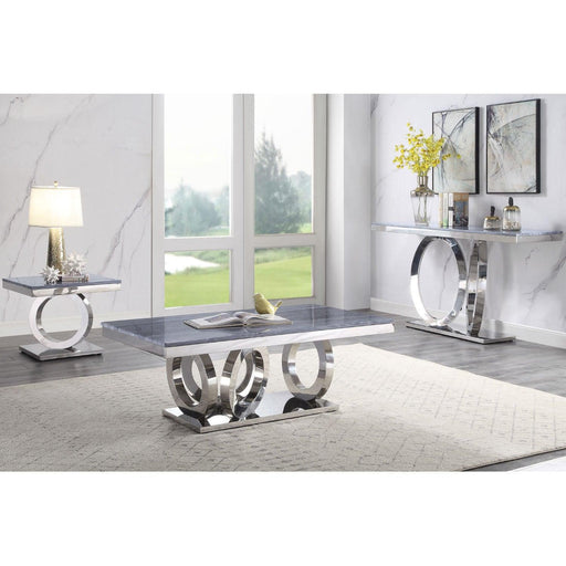 Zasir Gray Printed Faux Marble & Mirrored Silver Finish Table Set - Imperial Furniture (Las Vegas, NV) - Multi Location