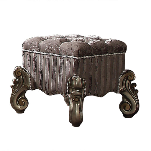 Versailles Fabric & Antique Platinum Vanity Stool - Imperial Furniture (Las Vegas, NV) - Multi Location