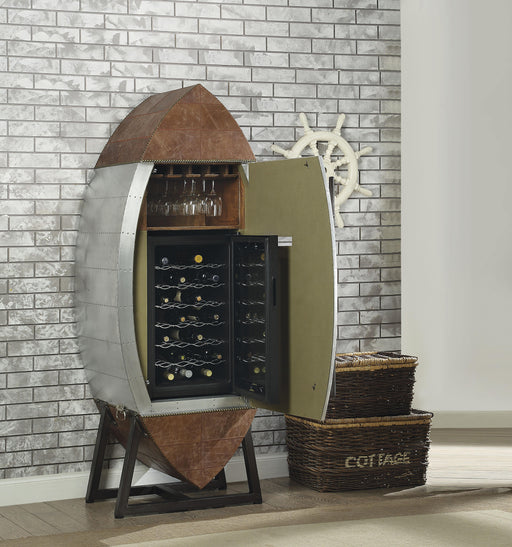 Brancaster Retro Brown Top Grain Leather & Aluminum Wine Cabinet & Cooler - Imperial Furniture (Las Vegas, NV) - Multi Location