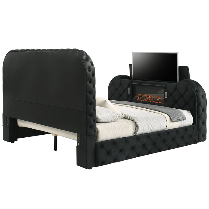 Queen Bed w/LED, Fireplace & TV Cabinet