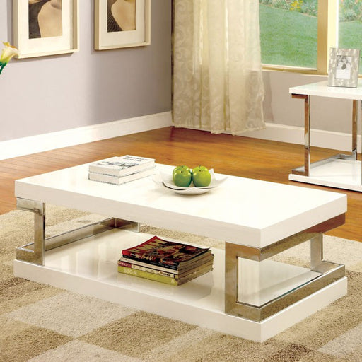 MEDA White/Chrome Coffee Table, White - Imperial Furniture (Las Vegas, NV) - Multi Location