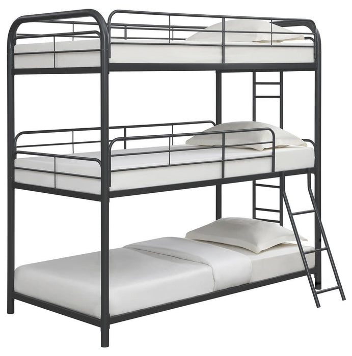 Garner Triple Twin Bunk Bed with Ladder Gunmetal - Imperial Furniture (Las Vegas, NV) - Multi Location
