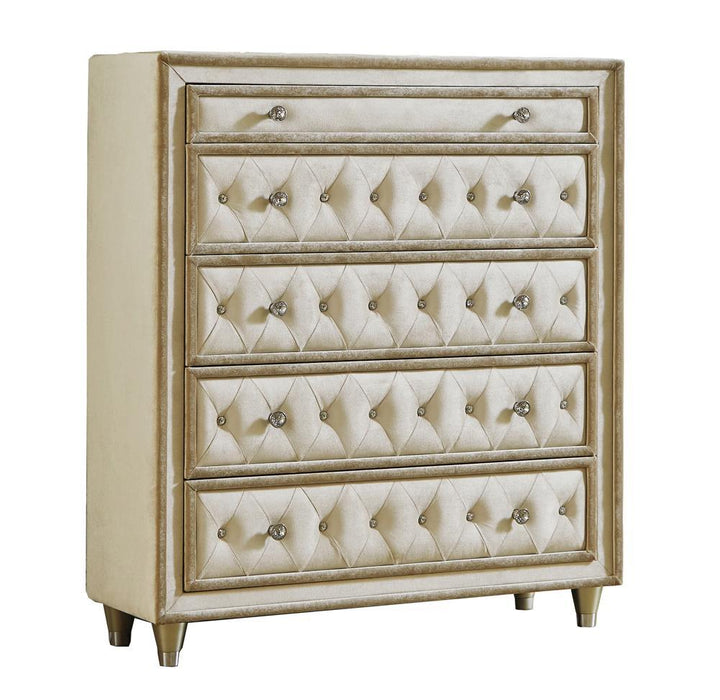 Antonella 5-drawer Upholstered Chest Ivory and Camel - Imperial Furniture (Las Vegas, NV) - Multi Location