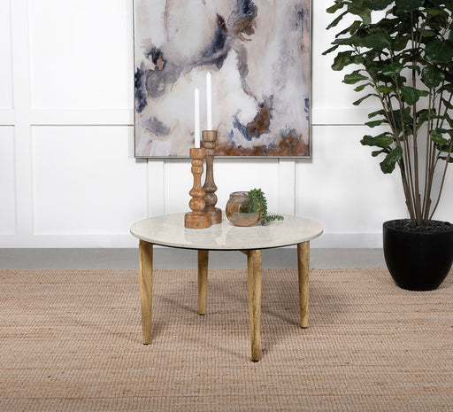 Aldis Round Marble Top Coffee Table White and Natural - Imperial Furniture (Las Vegas, NV) - Multi Location