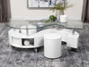 Buckley Curved Glass Top Coffee Table With Stools White High Gloss - Imperial Furniture (Las Vegas, NV) - Multi Location