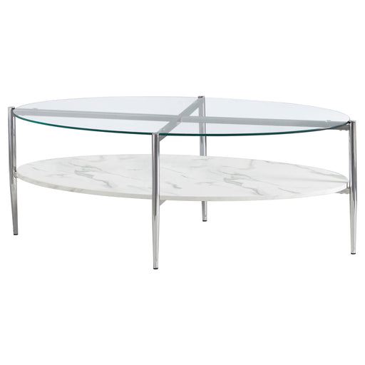 Cadee Round Glass Top Coffee Table White and Chrome - Imperial Furniture (Las Vegas, NV) - Multi Location