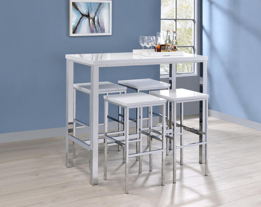 Natividad 5-piece Bar Set White High Gloss and Chrome - Imperial Furniture (Las Vegas, NV) - Multi Location