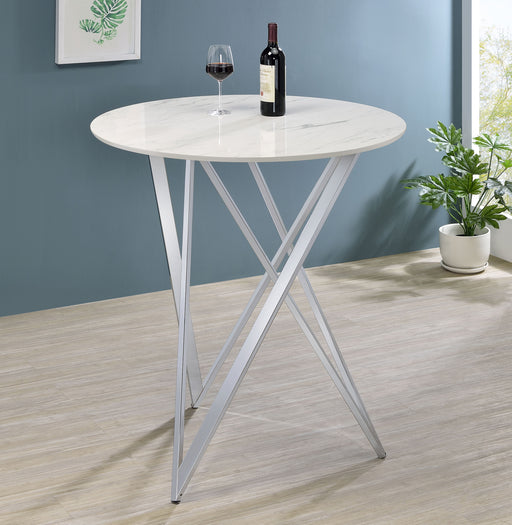 Bexter Faux Marble Round Top Bar Table White and Chrome - Imperial Furniture (Las Vegas, NV) - Multi Location