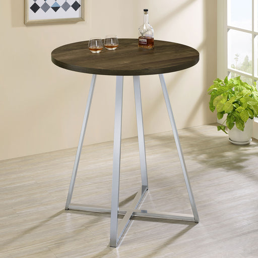 Burkhart Sled Base Round Bar Table Brown Oak and Chrome - Imperial Furniture (Las Vegas, NV) - Multi Location