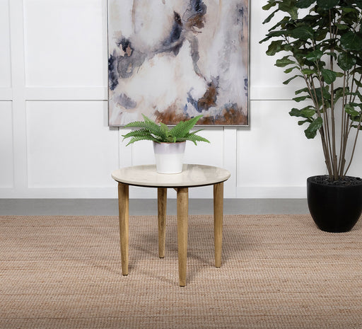 Aldis Round Marble Top End Table White and Natural - Imperial Furniture (Las Vegas, NV) - Multi Location