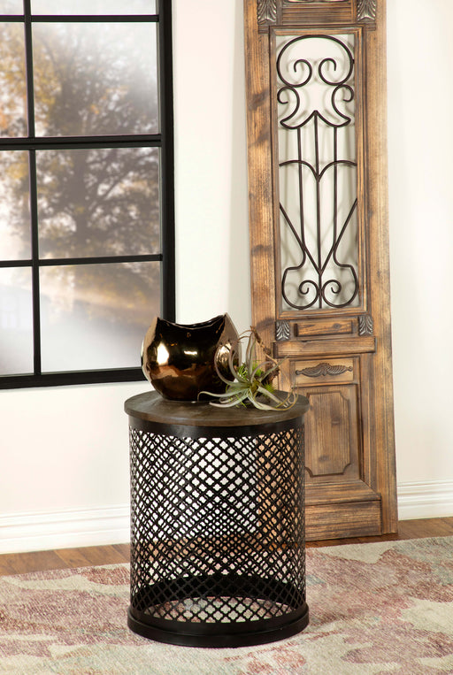 Aurora Round Accent Table with Drum Base Natural and Black - Imperial Furniture (Las Vegas, NV) - Multi Location