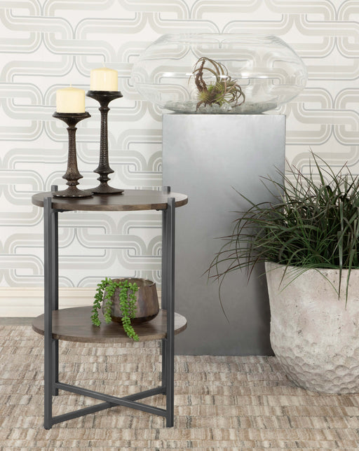 Axel Round Accent Table with Open Shelf Natural and Gunmetal - Imperial Furniture (Las Vegas, NV) - Multi Location