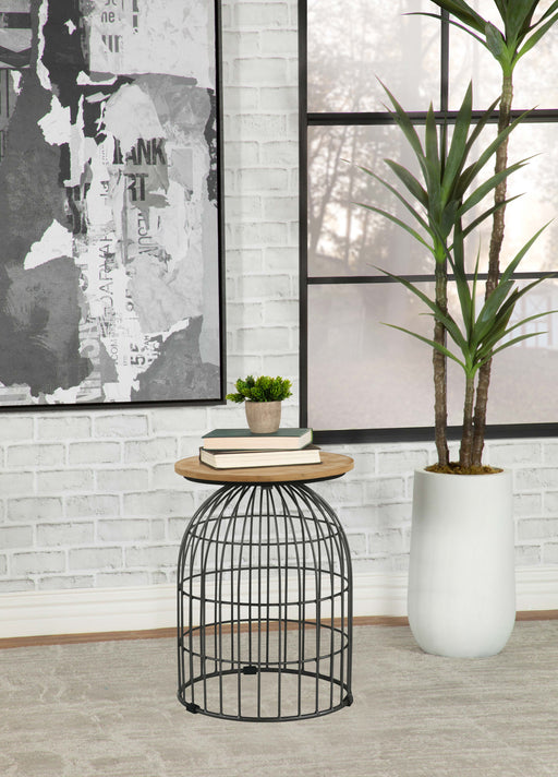 Bernardo Round Accent Table with Bird Cage Base Natural and Gunmetal - Imperial Furniture (Las Vegas, NV) - Multi Location