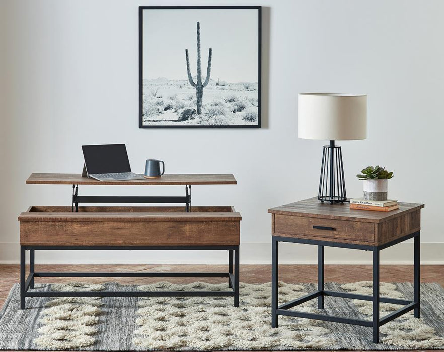 Byers Square 1-drawer End Table Brown Oak and Sandy Black - Imperial Furniture (Las Vegas, NV) - Multi Location