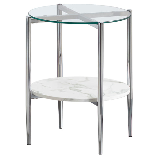 Cadee Round Glass Top End Table Clear and Chrome - Imperial Furniture (Las Vegas, NV) - Multi Location