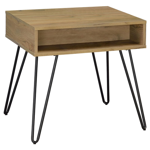 Fanning Square End Table with Open Compartment Golden Oak and Black - Imperial Furniture (Las Vegas, NV) - Multi Location