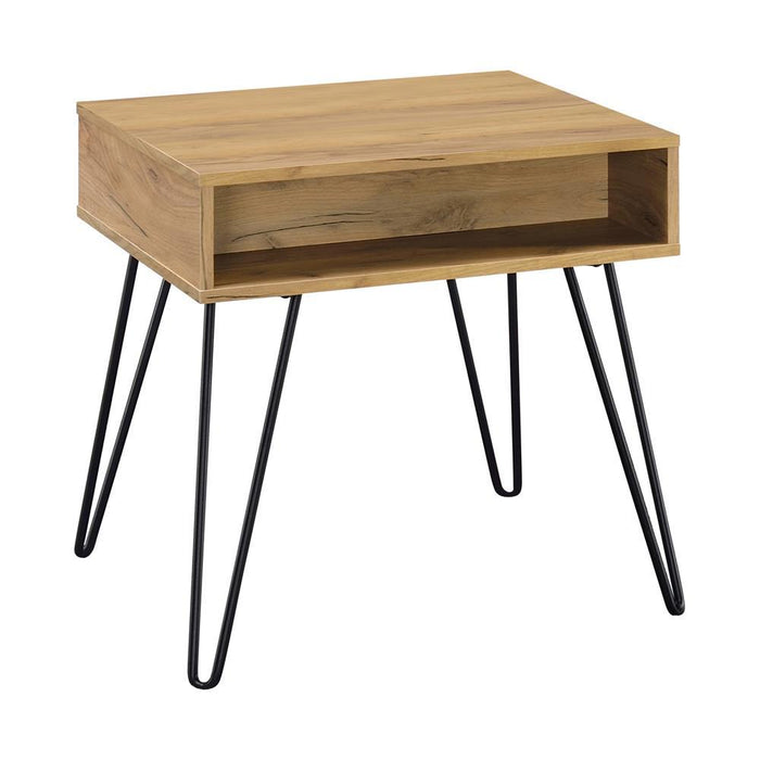 Fanning Square End Table with Open Compartment Golden Oak and Black - Imperial Furniture (Las Vegas, NV) - Multi Location