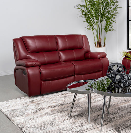 Camila Upholstered Motion Reclining Loveseat Red Faux Leather - Imperial Furniture (Las Vegas, NV) - Multi Location