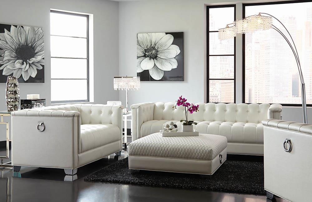 Chaviano Tufted Upholstered Sofa Pearl White - Imperial Furniture (Las Vegas, NV) - Multi Location