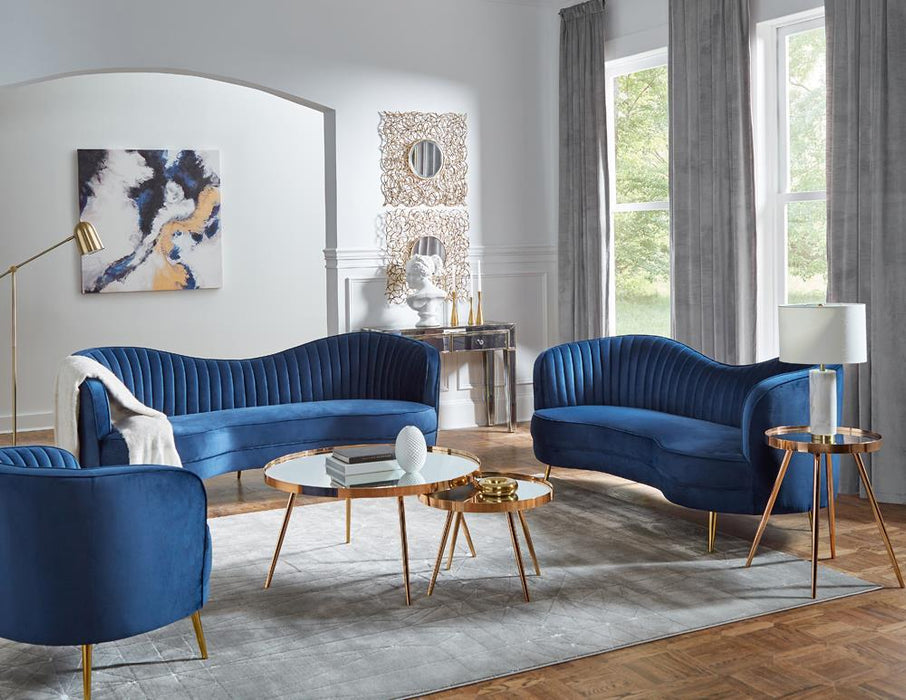 Sophia Upholstered Camel Back Sofa Blue - Imperial Furniture (Las Vegas, NV) - Multi Location