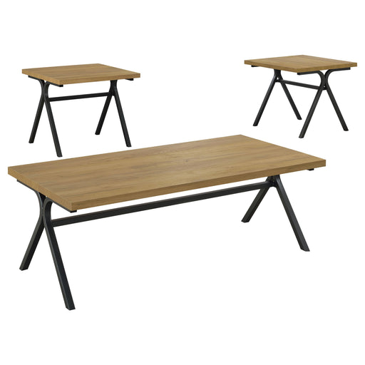 Colmar 3-piece Trestle Occasional Table Set Golden Oak and Gunmetal - Imperial Furniture (Las Vegas, NV) - Multi Location