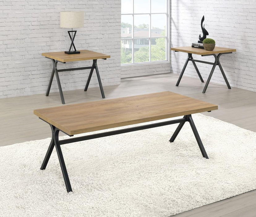 Colmar 3-piece Trestle Occasional Table Set Golden Oak and Gunmetal - Imperial Furniture (Las Vegas, NV) - Multi Location