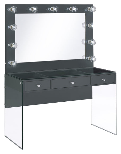 Afshan 3-drawer Vanity Desk with Lighting Mirror Grey High Gloss - Imperial Furniture (Las Vegas, NV) - Multi Location