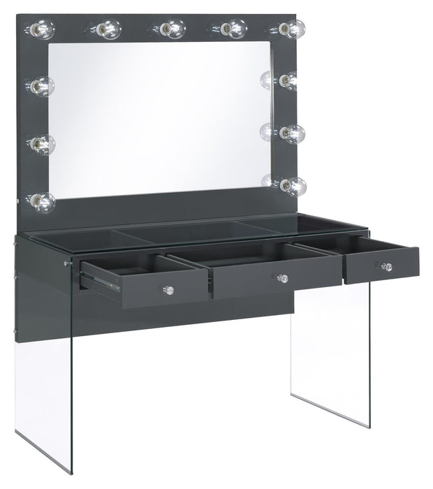Afshan 3-drawer Vanity Desk with Lighting Mirror Grey High Gloss - Imperial Furniture (Las Vegas, NV) - Multi Location