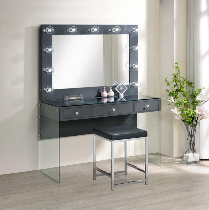 Afshan 3-drawer Vanity Desk with Lighting Mirror Grey High Gloss - Imperial Furniture (Las Vegas, NV) - Multi Location