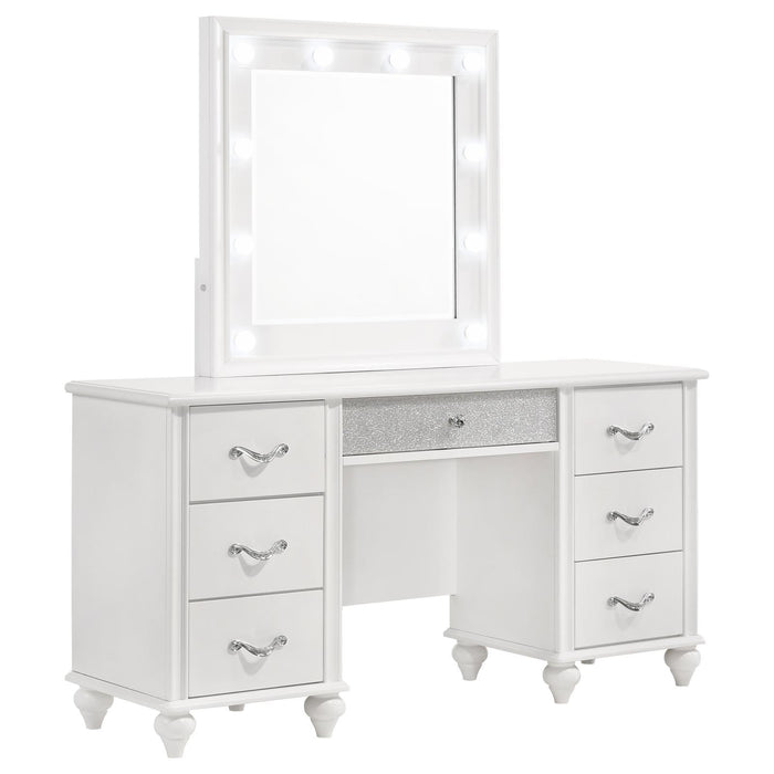 Barzini 7-drawer Vanity Desk with Lighted Mirror White - Imperial Furniture (Las Vegas, NV) - Multi Location