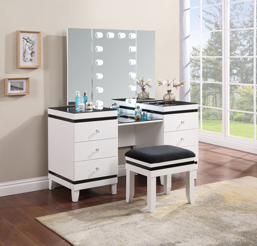 Talei 6-drawer Vanity Set with Hollywood Lighting Black and White - Imperial Furniture (Las Vegas, NV) - Multi Location